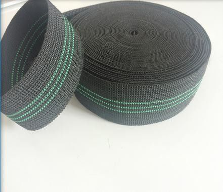중국 PP 가죽 끈 소파 3개의 녹색 선을 가진 탄력 있는 가죽 끈 68g/M 까만 색깔 협력 업체